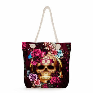 Floral Skull Print Tote Bag Women's Shoulder Bags