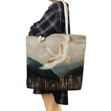 Reusable Crane Beach Tote Bag Japanese Ukiyoe Linen Handbag