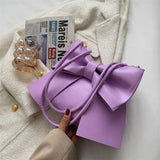 Candy Pu Leather Ladies Shoulder Bag with Big Bow Decoration