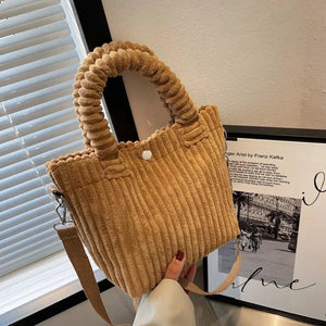 Solid Corduroy Shoulder Bag Small Tote Purse Handbags Retro Ladies Crossbody
