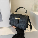 Women Belt Lock Single Shoulder Crossbody PU Leather Handbag