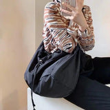 Nylon Bucket Bag Soft Shoulder Tote Solid Zipper Purses Handbags