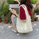 Women Casual Cloud Bubble Fabric Shoulder Bag Solid Canvas Handbags