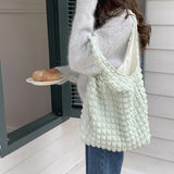 Women Casual Cloud Bubble Fabric Shoulder Bag Solid Canvas Handbags