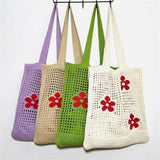 Women Large Capacity Shoulder Bags Knitting Flower Handbags Crochet Hobo Bag