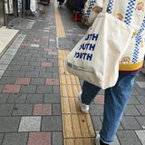 YOUTH Letters Print Women Canvas Shopping Bag Cotton Cloth Shoulder Bag