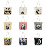 Panda Printed Handbags Casual Women Shoulder Bag Thick Rope Tote Bag