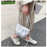 Cloud Bag Lady Messenger Pleated Shoulder Bag Solid Drawstring Zipper