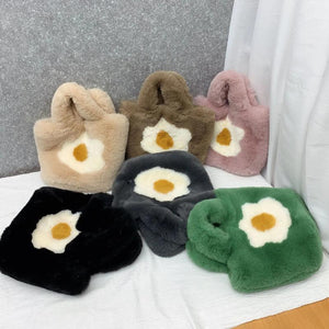 Faux Fur Tote Bag Women Handbags Soft Plush Shopper Bag Warm Winter