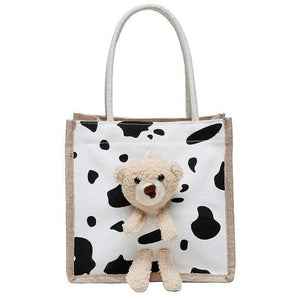 Bear Women's Canvas Shopper Bag Waterproof Zipper Handbags Tote Bolsa