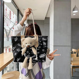 Bear Women's Canvas Shopper Bag Waterproof Zipper Handbags Tote Bolsa