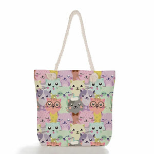 Reusable Shoulder Shopping Bags, Cute Animal Beach Tote Handbag