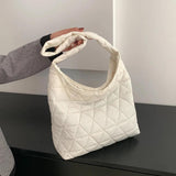 Quilted Rhombus Pattern Shoulder Tote Bag, Lightweight Women Handbag