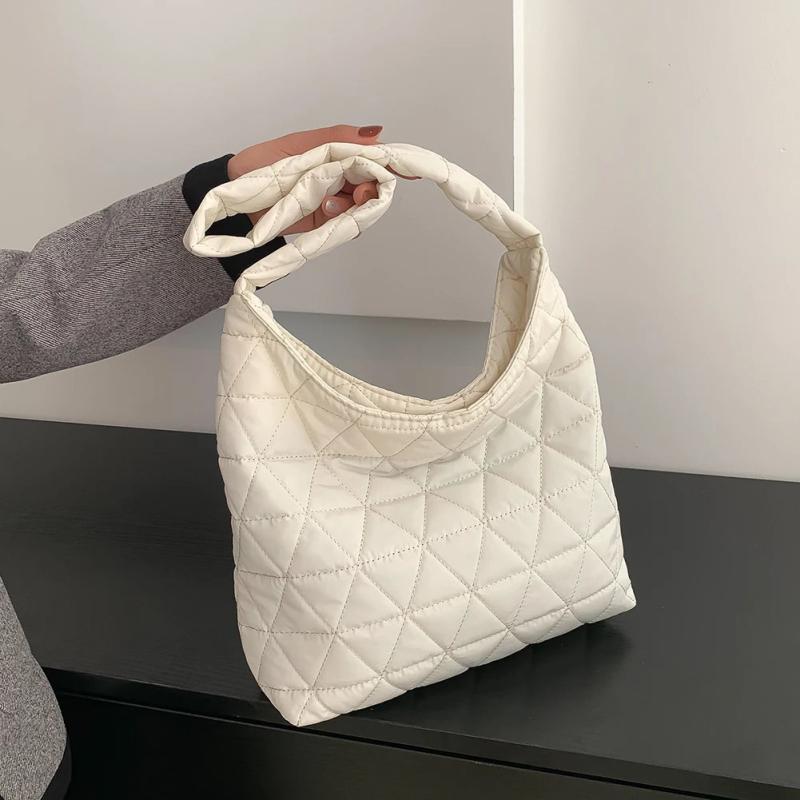 Quilted Rhombus Pattern Shoulder Tote Bag, Lightweight Women Handbag