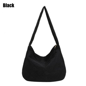 Large Capacity Warm Plaid Shoulder Bag for Women Lightweight Down Cotton