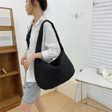 Large Capacity Warm Plaid Shoulder Bag for Women Lightweight Down Cotton