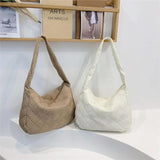 Large Capacity Warm Plaid Shoulder Bag for Women Lightweight Down Cotton