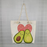 Avocado Print Linen Tote Shoulder Bag High Capacity Yoga Beach Bag
