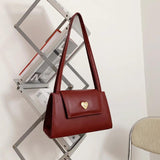 Retro Women Small Square Shoulder Bag Red Wine PU Leather Tote Purse Handbag