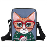 Coffee Cat Messenger Bag Animal Print Girls Bookbag Crossbody Handbag
