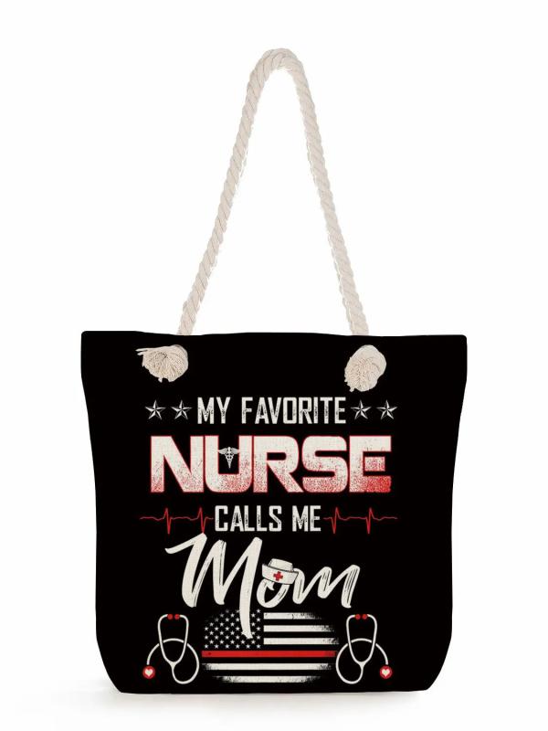 Linen Large Travel Beach Bag Eco Tote Nurse Print Shoulder Bags