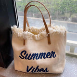 Large Capacity Canvas Tote Bag Travel Beach Bag Tassel Women Bag Ladies Handbag