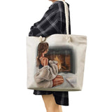 Cartoon Coffee Girl Print Beach Bag Eco Reusable Shopping Handbags