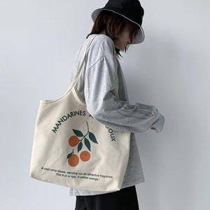 Canvas Women's Shoulder Bag Large Capacity Fruit Print Handbag