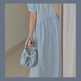 Shoulder Bags Women Bucket Bag Soft PU Leather Pearls Cross-body Handbags
