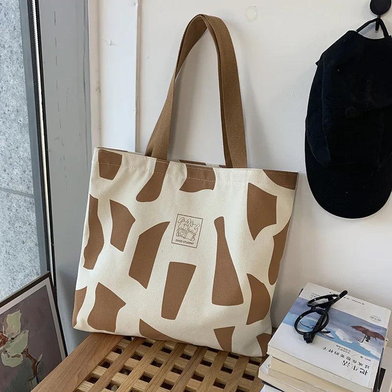 Canvas Shoulder Bag Daily Shopping Girls Tote Cotton Handbag Large School