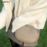 Round PU Leather Shoulder Bag Mini Cross-body Solid Color