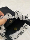 Solid Women Canvas Bucket Bag Lace Portable Phone Pouch Clutch Purse Handbag