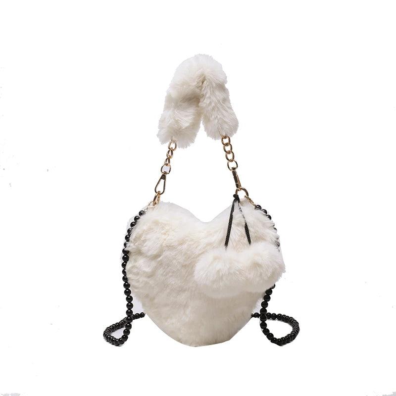 Multicolor Beaded Cross Body Shoulder Bag Heart-Shaped Handbag Totes Backpack
