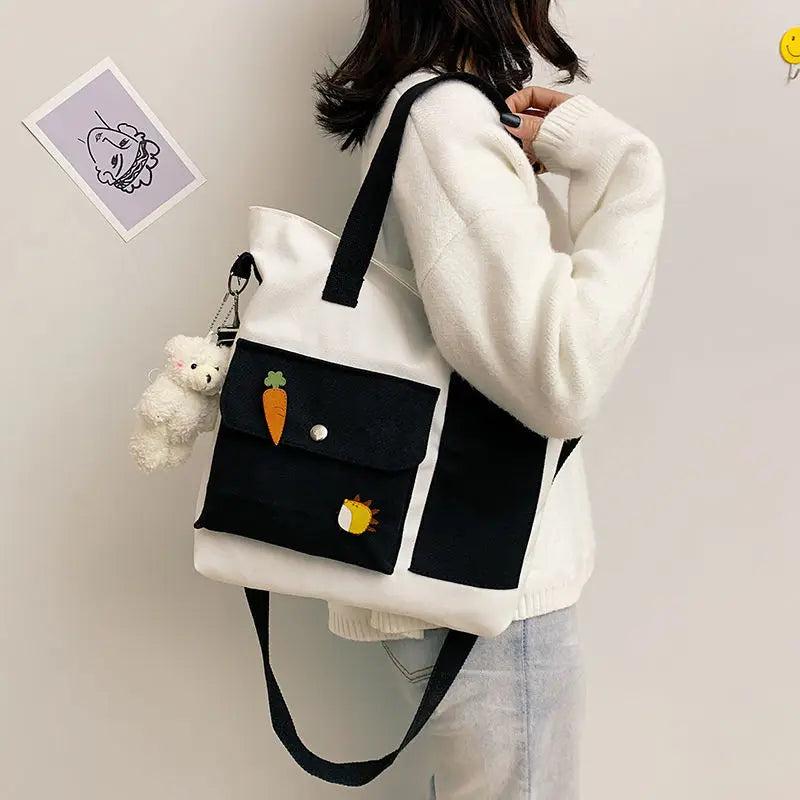 Canvas Shoulder Bag Large Capacity Multi-pockets Tote Handbag