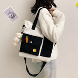 Canvas Shoulder Bag Large Capacity Multi-pockets Tote Handbag