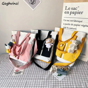 Canvas Shoulder Bag Large Capacity Multi-pockets Tote Handbag