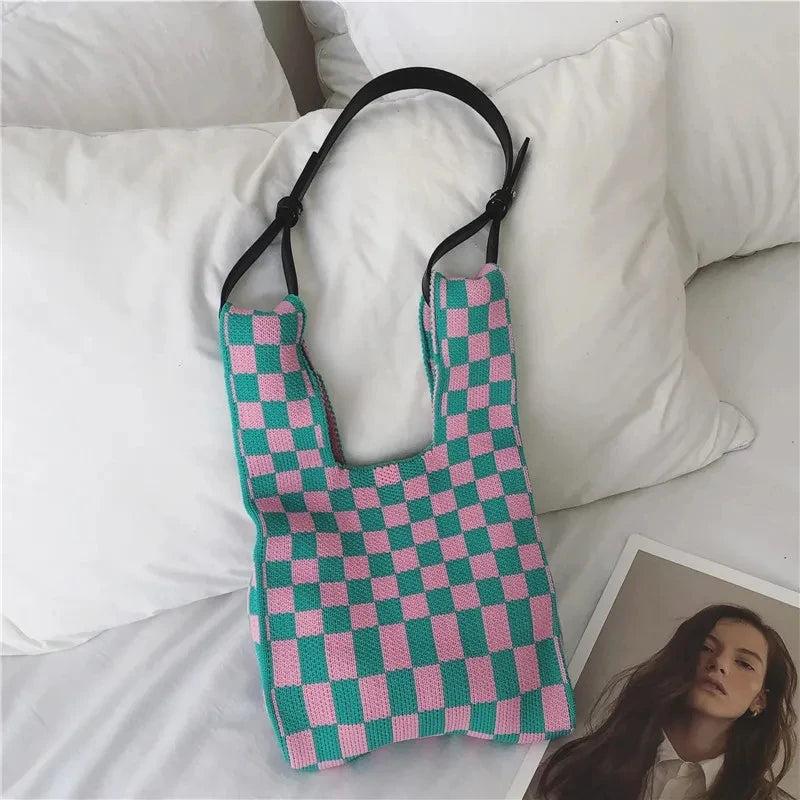 Square Tote Bag Striped Shoulder Handbag Small Fresh Girls Bag Japan Style