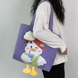 Duck Canvas Women's Shoulder Bag Large Capacity Shopper Handbag