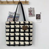 Women's Shoulder Bag Check Zipper Shopper Bag