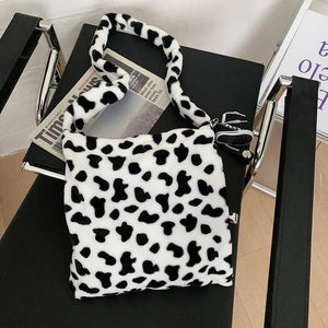 Cow Plush Messenger Bag Soft Shoulder Shopping Tote