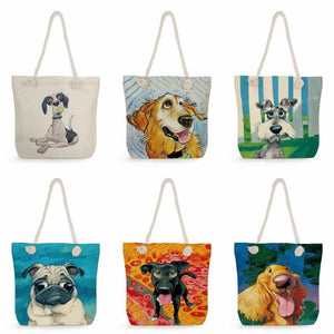 Schnauzer Golden Retriever Print Women Shoulder Bag Eco Reusable Dog Animal