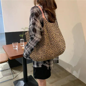 Leopard Pattern Women Canvas Shoulder Bag Large Capacity Tote Handbag