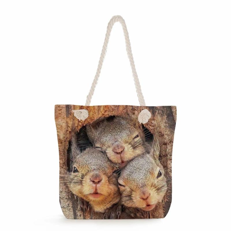 Animal Puppy Face Print Beach Bags for Women Squirrel Tote Bags