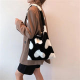 Fluffy Fur Bear Shoulder Tote Bag Canvas Handbags