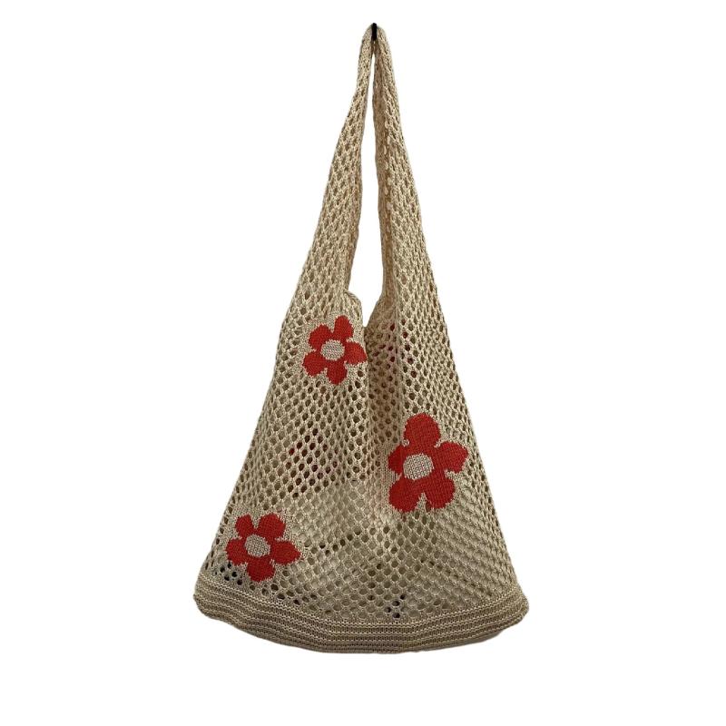 Summer Flower Handbag Knitted Shoulder Bag Large Tote