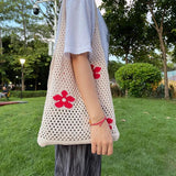 Summer Flower Handbag Knitted Shoulder Bag Large Tote