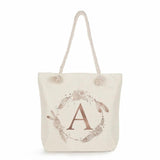Women's Feather Wreath Tote Bag Letter Print Shoulder Handbag