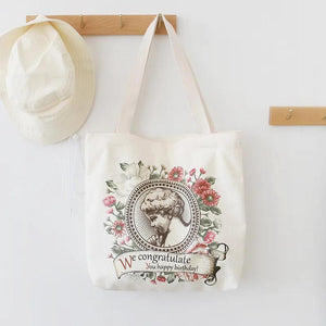 Retro Literary Canvas Women's Shoulder Shopper Bag