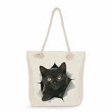 Fabric Shoulder Bag Grocery Tote Bags Cartoon Cat Print Women Shopping Bag