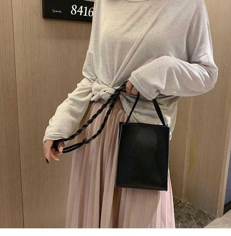 Small Phone Bag Casual Women Messenger Bags Girls Weave Strap Shoulder Bags Leat